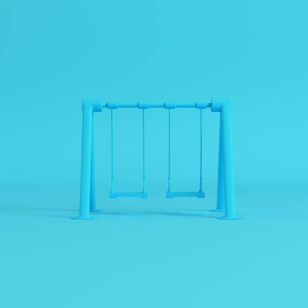 istock Blue children swing on bright blue background in pastel colors 962399328