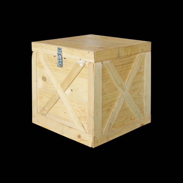 istock Wooden box isolated on black background 962399506