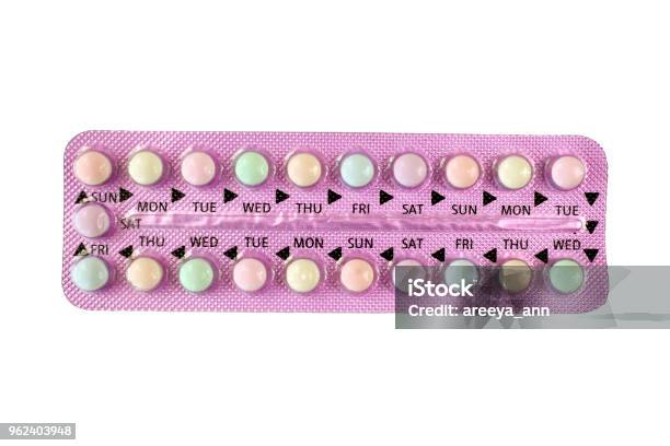 Oral Contraceptive Pill Strips Isolated On White Background With Clipping Path Stock Photo - Download Image Now