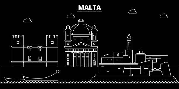 Malta silhouette skyline, vector city, maltese linear architecture, buildings. Malta travel illustration, outline landmarkflat icon, maltese line banner Malta silhouette skyline, city vector, maltese linear architecture, buildings. Malta travel illustration, outline landmarkflat icon, maltese line banner maltese silhouette stock illustrations