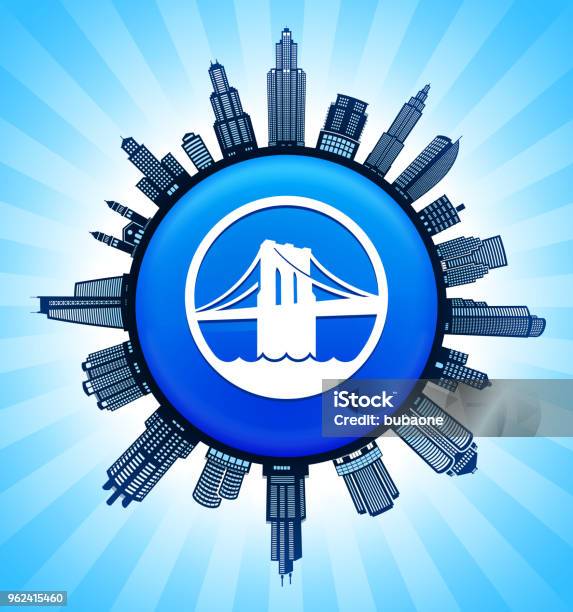 Brooklyn Bridge On Modern Cityscape Skyline Background Stock Illustration - Download Image Now