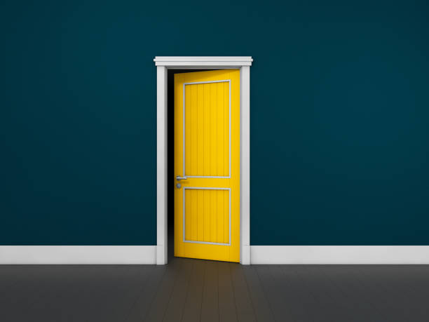 istock 3d Illustration of Opened door with blue wall. 962417126