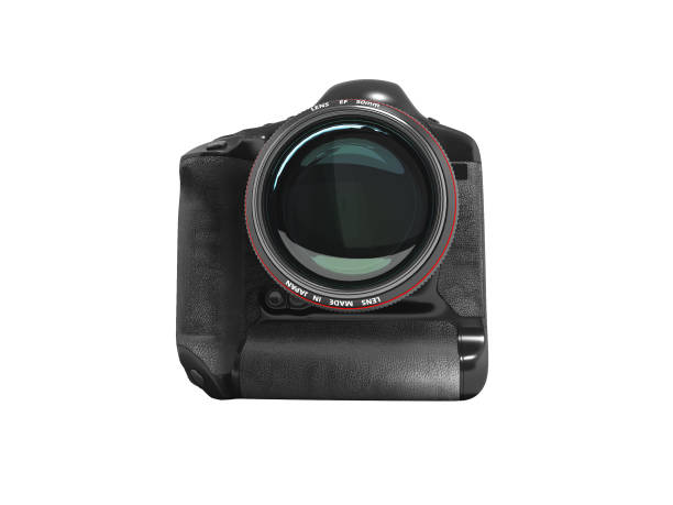 istock Modern professional camera for professional shooting in nature black with red strip 3d render on white background no shadow 962434924