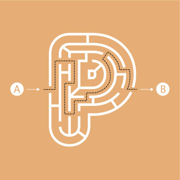 文字 p は、迷路迷宮、迷路の入り口に 1 つの方法と終了方法の 1 つを形作る。フラットなデザイン、ベクトル イラスト。 - conflict one way sign road sign点のイラスト素材／クリップアート素材／マンガ素材／アイコン素材
