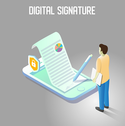 Digital Signature Animation Digital Signature Vector Isometric Illustration Stock Illustration ...