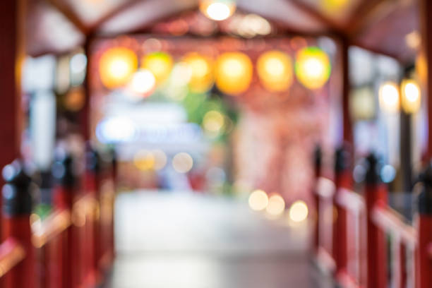 blurred image of mall shop  with beautiful bokeh from the lights stock photo