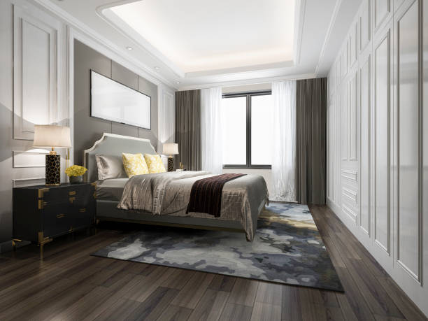 istock 3d rendering luxury bed in white classic bedroom 962442980