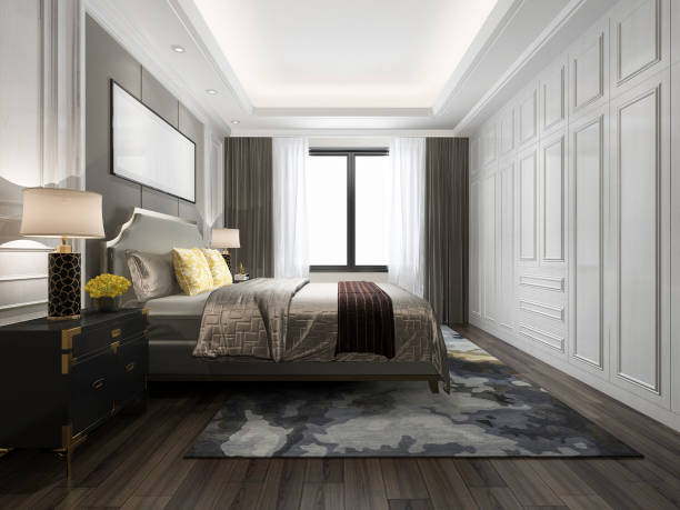 istock 3d rendering luxury bed in white classic bedroom 962442982