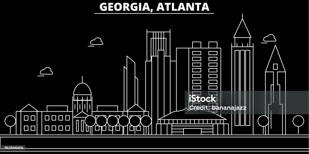 Atlanta silhouette skyline. USA - Atlanta vector city, american linear architecture, buildings. Atlanta travel illustration, outline landmarks. USA flat icon, american line banner Atlanta silhouette skyline. USA - Atlanta vector city, american linear architecture, buildings. Atlanta line travel illustration, landmarks. USA flat icon, american outline design banner Atlanta - Georgia stock vector