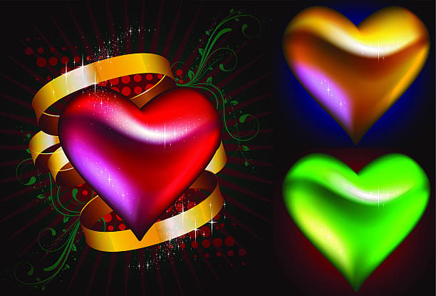 Valentine's Day Hearts With Gold Scroll vector art illustration