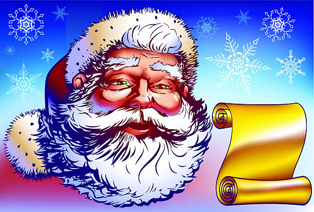 Santa Claus With Added Elements Naught Nice List Snowflakes vector art illustration
