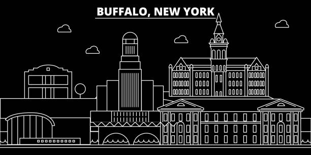 istock Buffalo silhouette skyline. USA - Buffalo vector city, american linear architecture, buildings. Buffalo travel illustration, outline landmarks. USA flat icon, american line banner 962447068