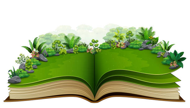istock Open book with green plant of nature background 962449196