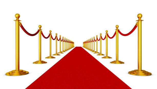 red carpet and pillars with red ropes - star shape hollywood california gold three dimensional shape imagens e fotografias de stock