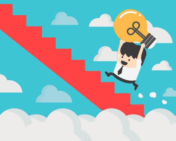 istock Businessman holding light bulb walks up stairs , Business Success concept 962454934