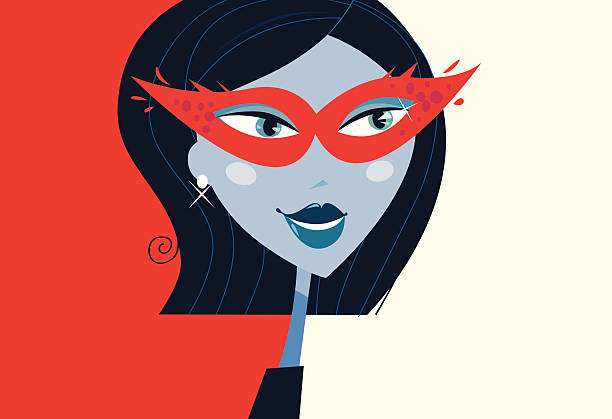 illustrazioni stock, clip art, cartoni animati e icone di tendenza di donna con maschera viso maschera di - mask theater mask illusion masquerade mask
