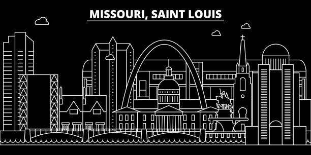 Saint Louis silhouette skyline. USA - Saint Louis vector city, american linear architecture, buildings. Saint Louis travel illustration, outline landmarks. USA flat icon, american line banner Saint Louis silhouette skyline. USA - Saint Louis vector city, american linear architecture, buildings. Saint Louis line travel illustration, landmarks. USA flat icon, american outline design banner st louis skyline stock illustrations