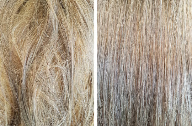 cabello antes y después de la alineación - straightener fotografías e imágenes de stock