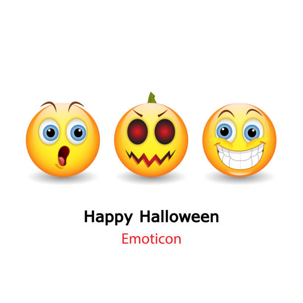 행복 한 할로윈 이모티콘 - halloween pumpkin human face laughing stock illustrations