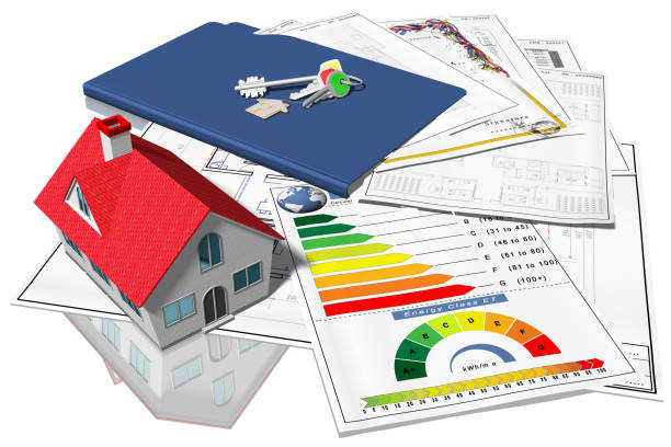istock Home purchase, sale. Property. Energy certificate. - 3D illustration 962467000