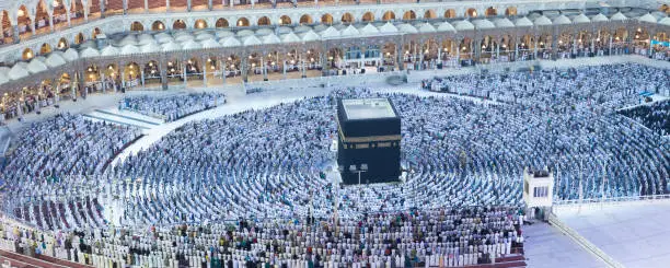Muslims Prayer Around AlKaaba in Mecca, Saudi Arabia, Aerial View