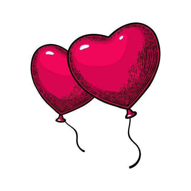 심장 모양 풍선. 벡터 컬러 빈티지 engrav - heart shape valentines day love backgrounds stock illustrations