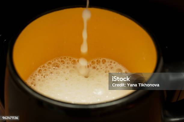 Preparation Of Coffee With Milk In The Coffee Machine Stock Photo - Download Image Now
