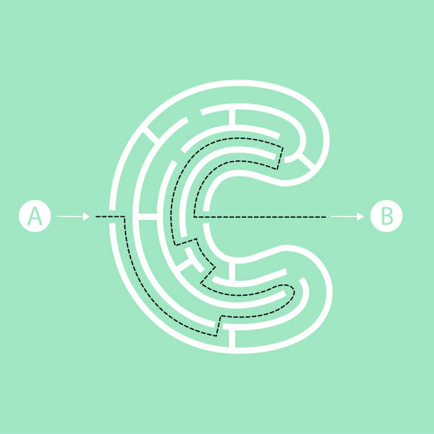 手紙 c 図形迷路迷宮、迷路の入り口に 1 つの方法と終了方法の 1 つ��です。フラットなデザイン、ベクトル イラスト。 - conflict one way sign road sign点のイラスト素材／クリップアート素材／マンガ素材／アイコン素材