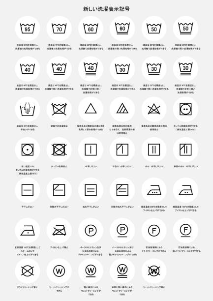 набор значков прачечной (с японским объяснением) - laundry symbol stock illustrations