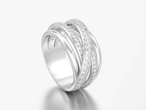 istock 3D illustration silver decorative diamond criss cross ring with reflection 962491862