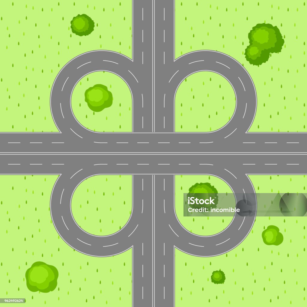 Junction Image Top View Of Road Junction Stock Illustration - Download Image Now ...