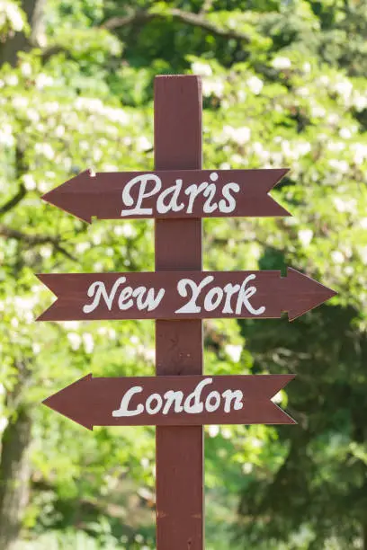 Photo of Signs for cities Paris, New York, London