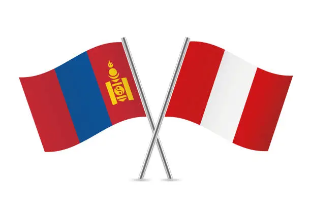 Vector illustration of Mongolia and Peru flags. Vector illustration.