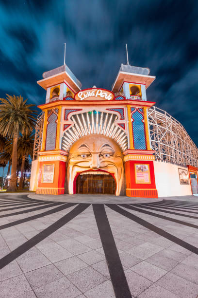 Luna Park in the city of Melbourne, Australia in Victoria during the Blue Hour.