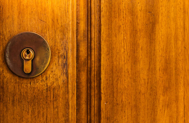 istock close up on the old lock with an interesting texture on the door, home security 962502038