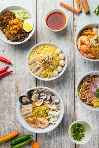various malaysian noodles top up view