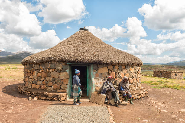 Lesotho rural living homes in the Maluti mountain range.