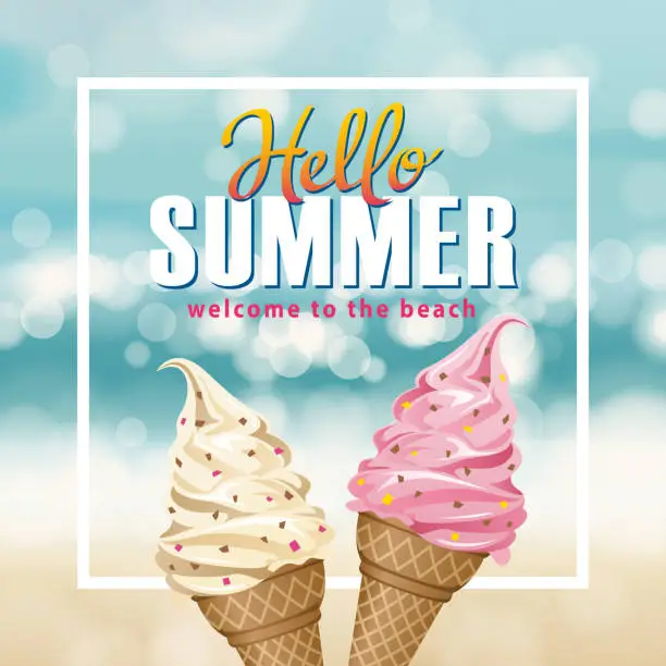 Vector illustration of Hello Summer Ice-cream