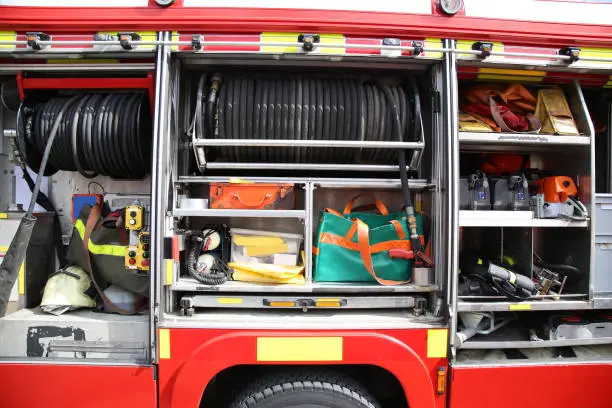 Rescue Equipment Inside packed inside a fire truck