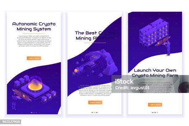 Set Of Isometric Crypto Mining Concept Banners Stock Illustration - Download Image Now - Cryptocurrency Mining, Farm, Mining - Natural Resources