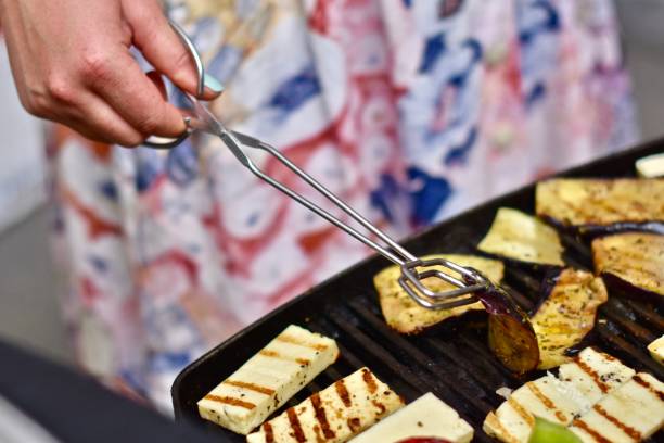 Halloumi And Vegetables On Barbecue Grill
