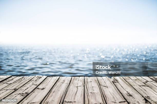 Wooden Deck By The Sea Stock Photo - Download Image Now - Commercial Dock, Pier, Wood - Material