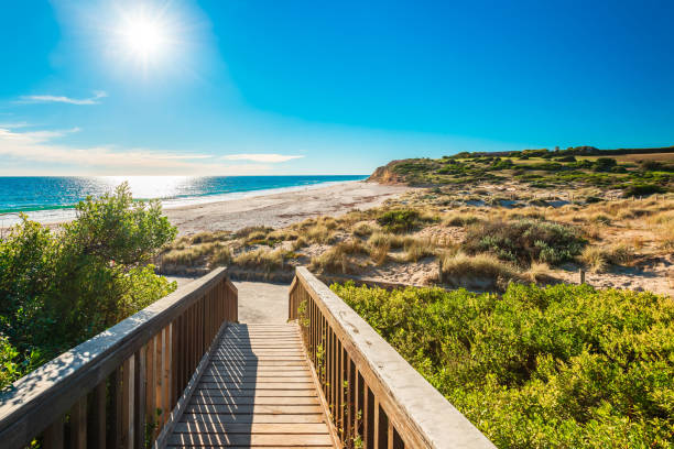 Port Willunga Beach, Adelaide Port Willunga Beach view on a day, South Australia peninsula stock pictures, royalty-free photos & images