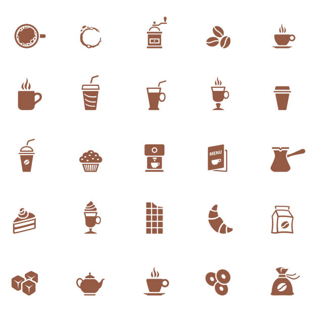 illustrazioni stock, clip art, cartoni animati e icone di tendenza di icone della caffetteria - coffee espresso retro revival coffee cup