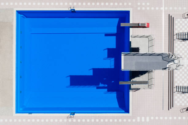 Open-air swimming pool, aerial view