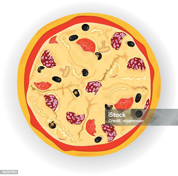 Pizza - Arte vetorial de stock e mais imagens de Almoço - Almoço, Azeitona, Azeitona Preta