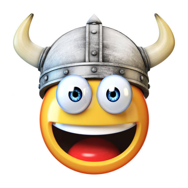 viking emoji isoliert auf weißem hintergrund - knight cartoon three dimensional shape humor stock-fotos und bilder