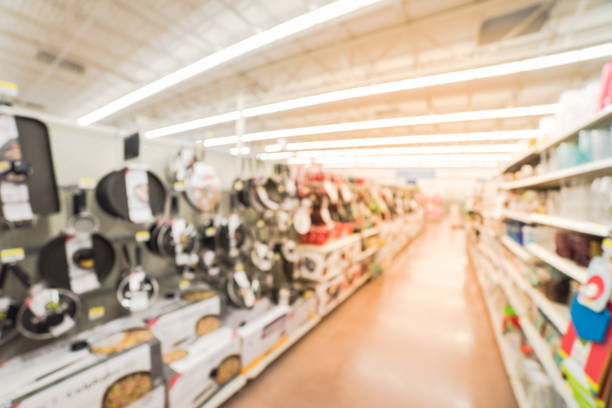 istock Blurred variety of kitchen, dining cookware utensils at store in America 962579176