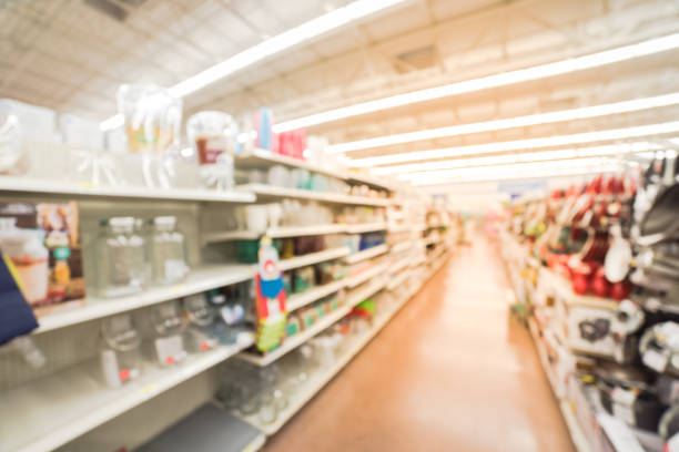 istock Blurred variety of kitchen, dining cookware utensils at store in America 962579250