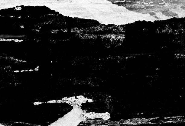 istock Dark black blank paper background creased crumpled surface / Old torn ripped posters scary grunge textures - Stock image 962580126